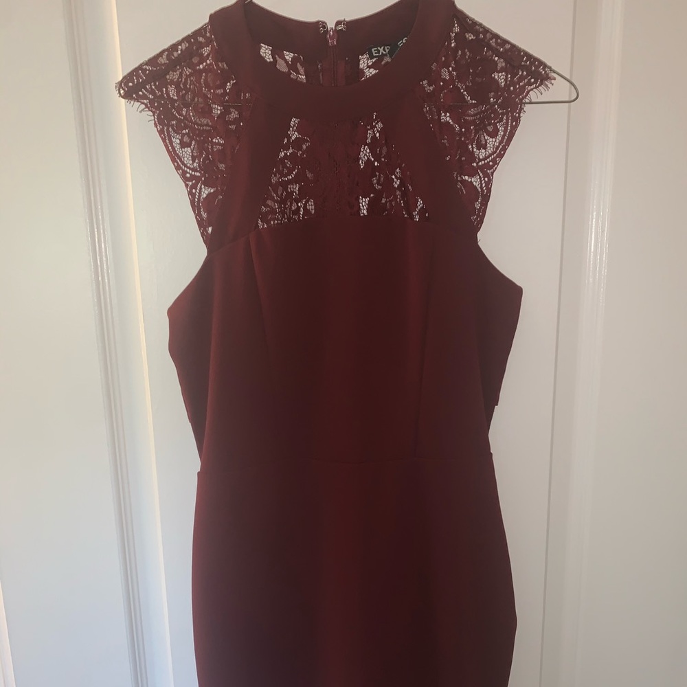Above knee-formal dress with lace cutouts